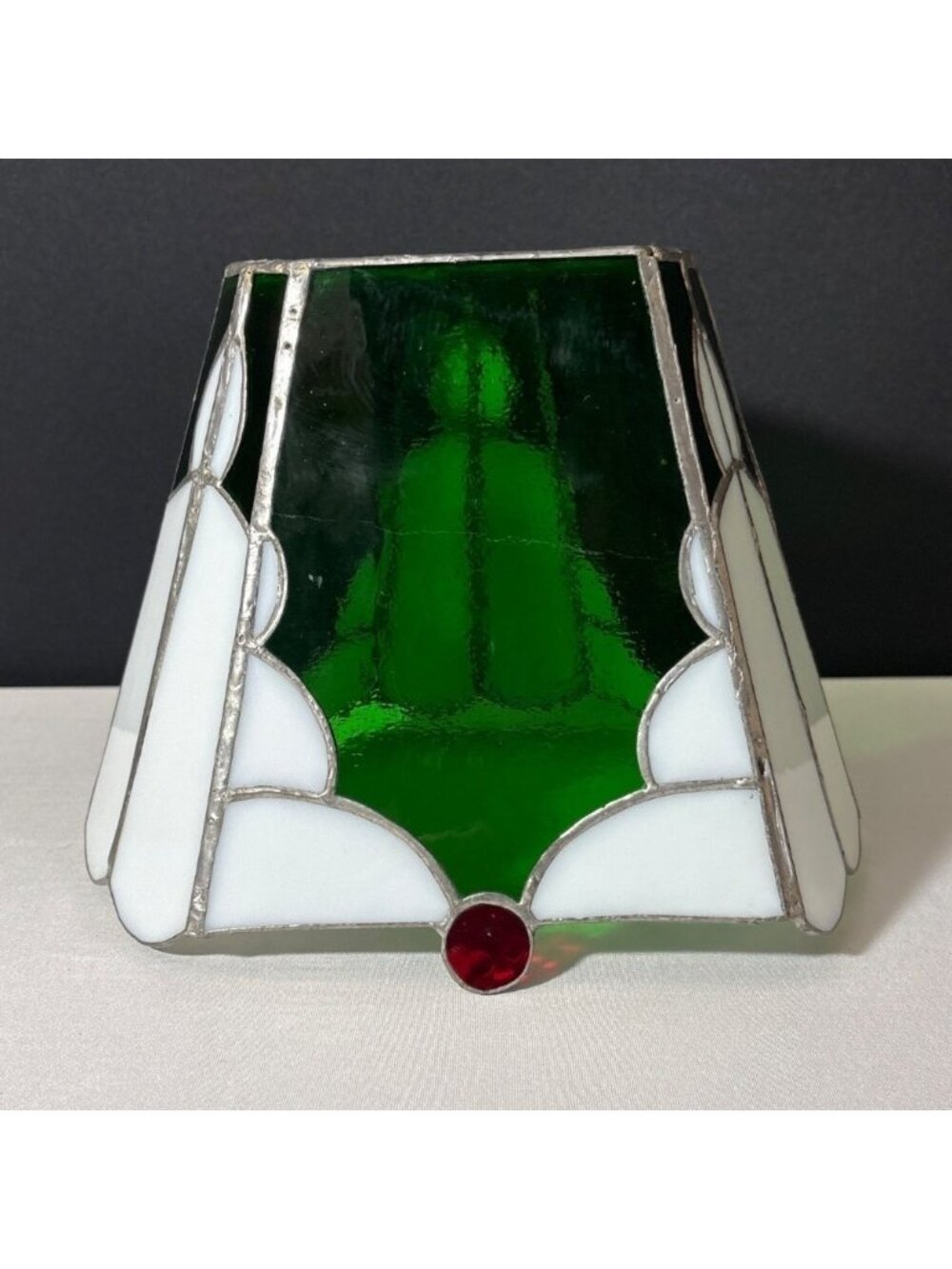 Stained Vintage Candle Holder Planter Handcrafted Acrylic Green White Red Decor - Picture 7 of 10